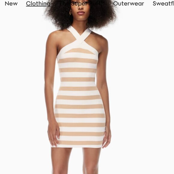 Babaton Aritzia Sculpt Knit Criss-Cross Mini Dress, 2XL, Stripe Pattern - Picture 1 of 15